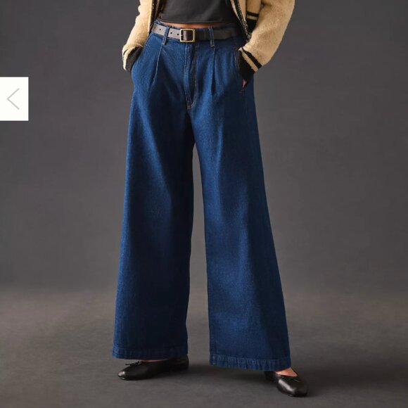 MOTHER “Snacks” Sz 27 high waist super flare tailored pleats Dark Blue Jeans - Picture 1 of 5